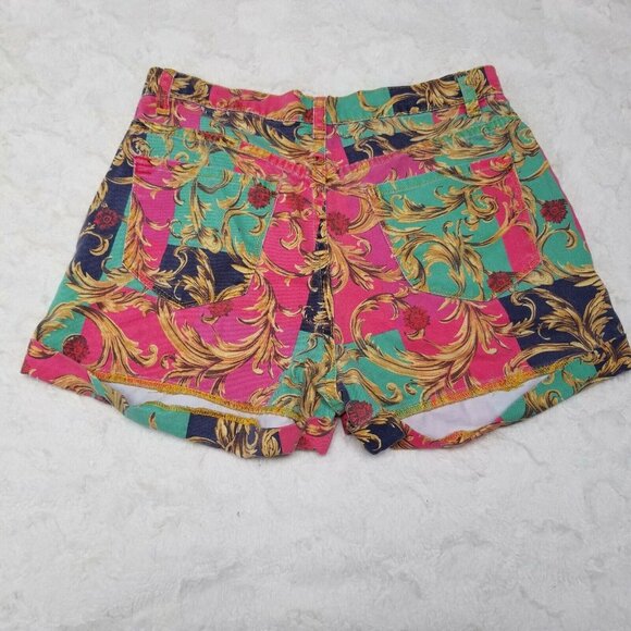 BDG Womens Paisley Print Cuffed Jean Shorts Casual 5-Pocket Pink Green Cotton - Picture 2 of 5